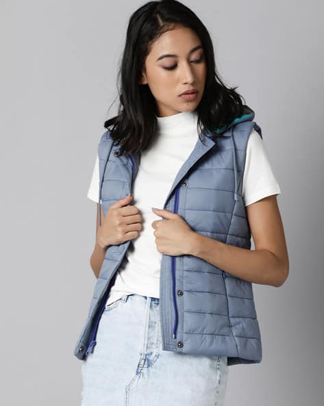 Stand Collar Gant Sleeveless Jacket Jeans Puffer Jacket Sleeveless