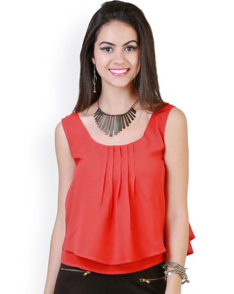 Belle Fille Sleeveless Layered Pleated Top