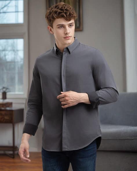 SUPERDRY Regular Fit Satin Shirt with Concealed Placket Shirt