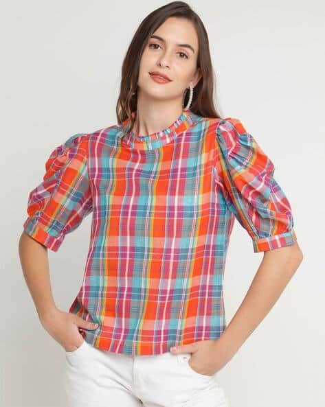 Zink London Checks Mock Neck Top