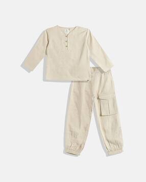 V-neck Lounge Pants & T-shirt Nightsuit Set-image-3