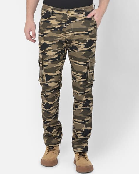 Slim Fit Khaki Camo Cargo Pants Men's Camouflage Cargo Pants Khaki