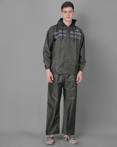 Men Regular Fit Raincoat with Trousers Set