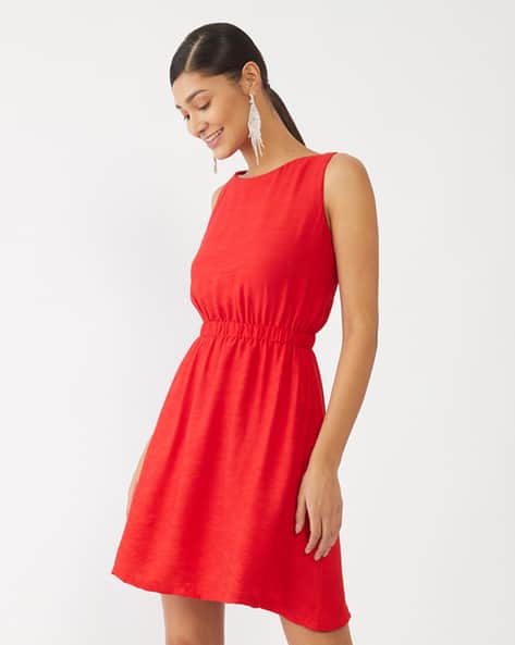 Zink London Round-Neck A-line Dress with Strappy Back