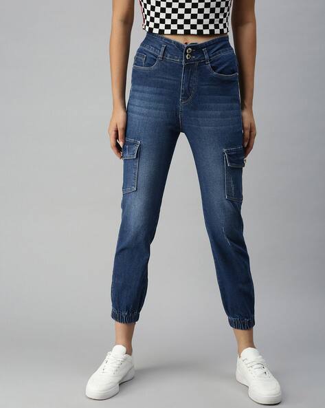 SHOWOFF Lightly Washed Distressed Jogger Jeans
