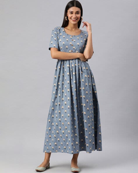 Buy Swishchick Floral Print Fit & Flare Maxi Dress Online | Ajio.com