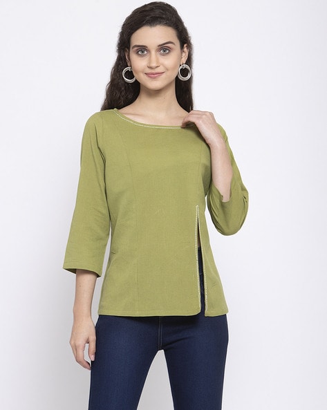 Zastraa Boat-Neck Top with Slit