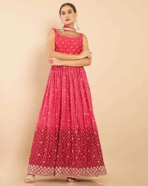 Embellished Gown Dress with Dupatta