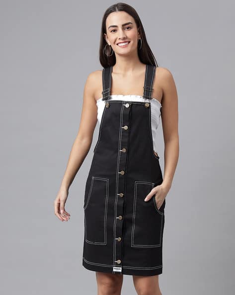 navy blue dress for baby girl I AM Patterns Crystal Dungaree Dress – The Fold Line main image 1