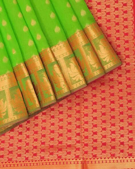 Pothys Silk Cotton Saree With Contrast Zari Pallu And Butta