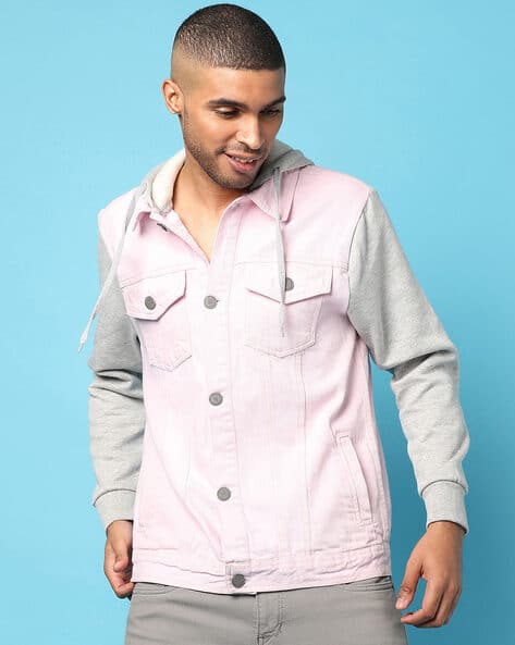 Hoodie Pink Denim Jacket Men Pink Hoodie Jean Jacket Store