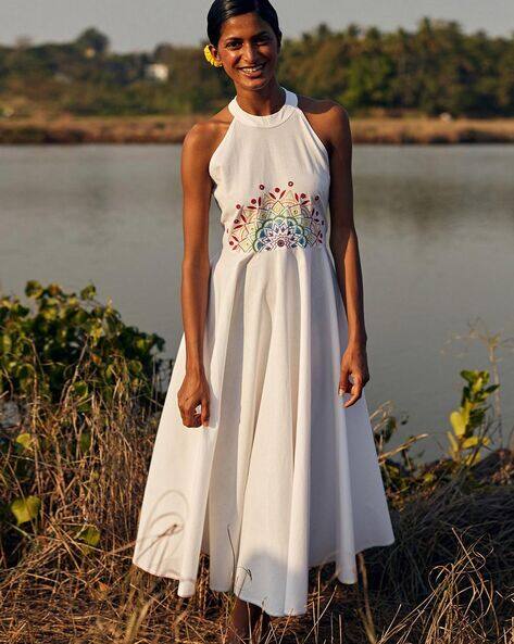 Fit Flare Dress with Embroidery - Main Image