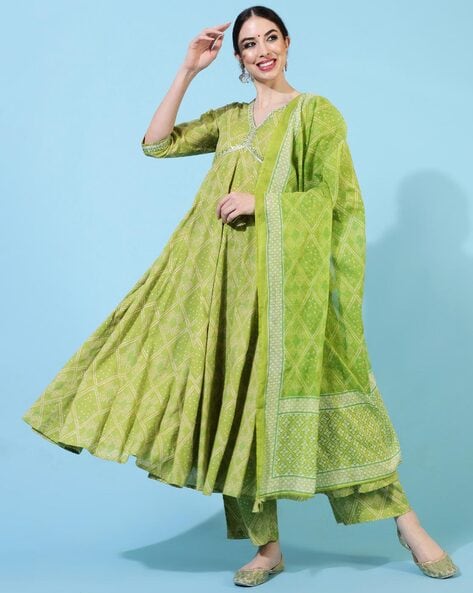 Green Kurta Suit Sets for Women by GULMOHAR JAIPUR Online | Ajio.com