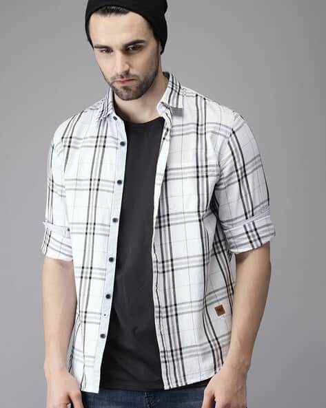 mens white check shirt