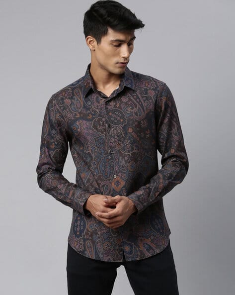 Printed Tailored Fit Shirt with Spread Collar