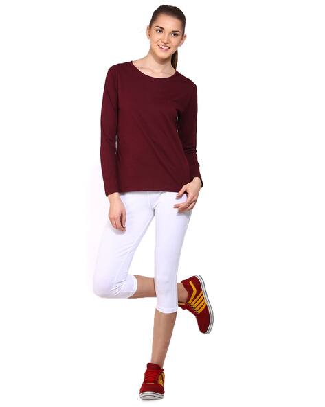 OFEEFAN Women's Long Sleeve Tunic Shirt - Casual Fall Crewneck Top, Comfy & Stylish, Maroon Red, Large - View #4