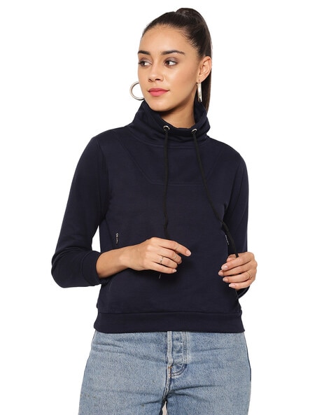 Paneled Drawstring Cowl Neck Sweatshirt