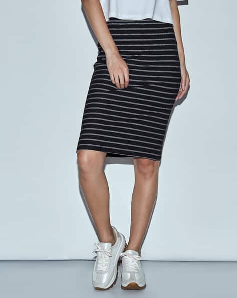 Midi Skirt Black And White Striped Pencil Skirt Outfit Ajio Women&
