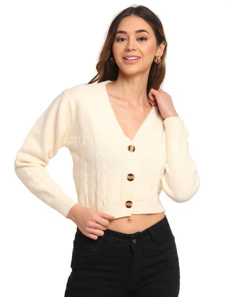 Textured Button-Down Crop Cardigan