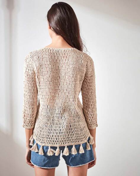 Anthropologie Womens Size order Medium Crochet Long Sleeve Top