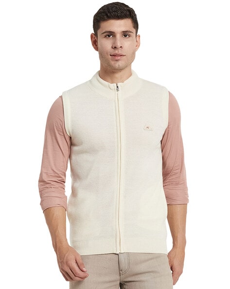 Zip-Front Sleeveless Cardigan