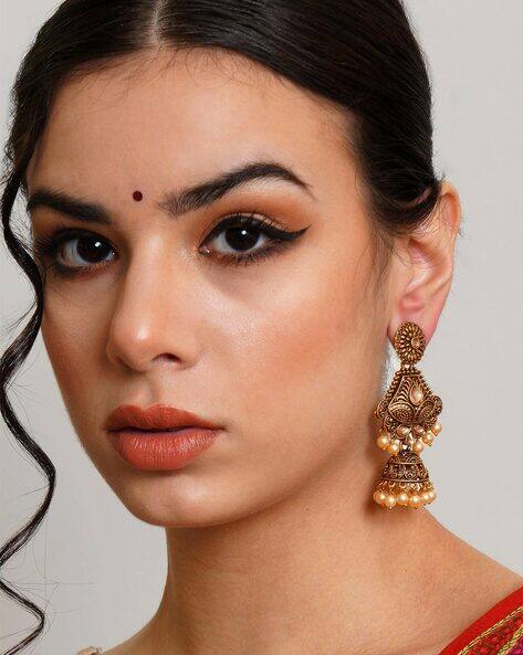 Karatcart Stone-Studded Jhumkas with Pearl Drops