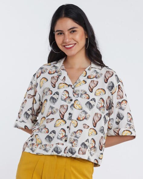 Zink London Butterfly Print Loose Fit Shirt
