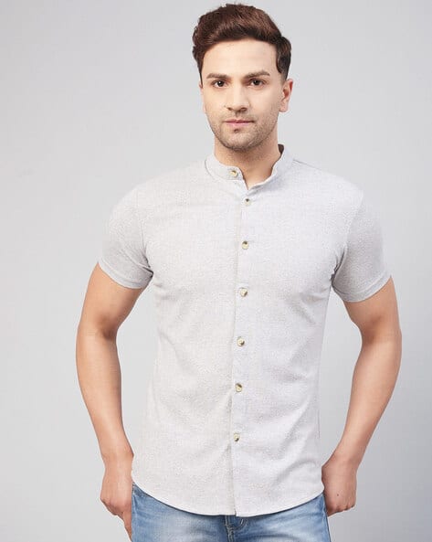 Solid Mandarin-Collar Shirt