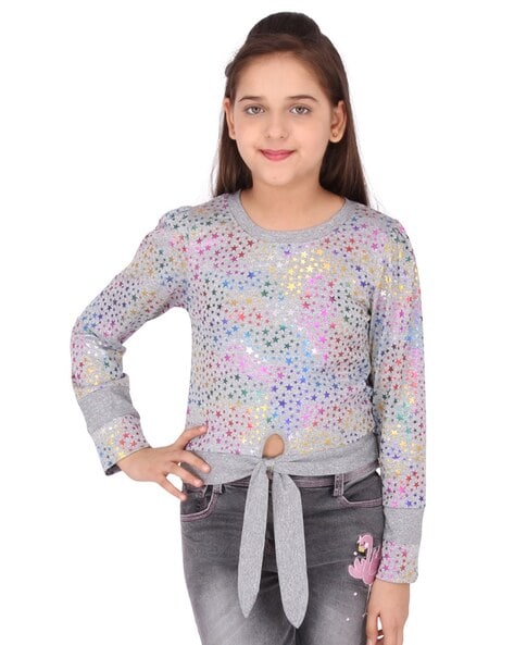 Cutecumber Star Print Top with Tie-Up