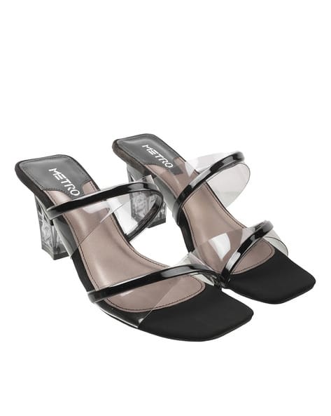 Chunky Heeled Sandals with Transparent Straps