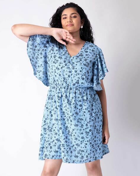 FABALLEY Floral Print A-line Dress with Butterfly Sleeves