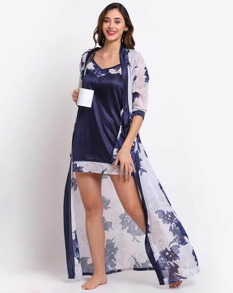 Floral Print Satin Nightdress with Robe
