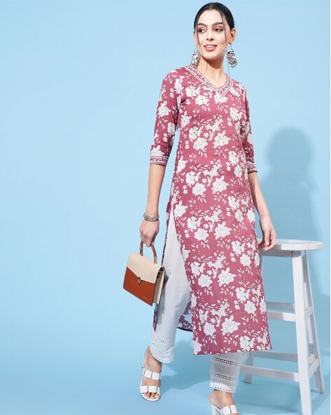 Peach Kurtas for Women by GULMOHAR JAIPUR Online | Ajio.com