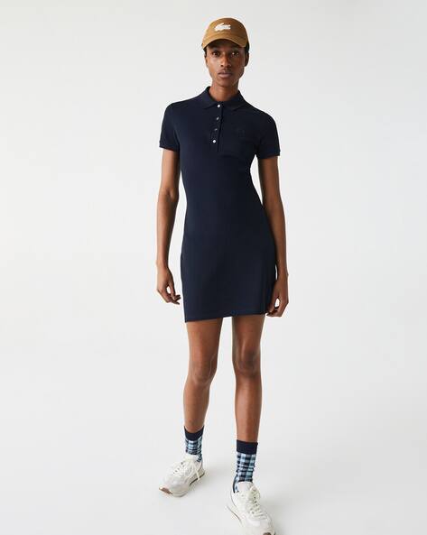 chinese dress ladies Lacoste Women's Long Ribbed Cotton Polo Dress, Black, 0 at Amazon Women's  Clothing store main image 1