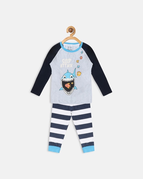 Lazy Shark Graphic Print Nightsuit Set