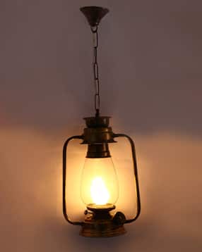 Afast Vintage Kerosene Lantern Electricity Hanging Lamp Light, LED compatible, Gold & Clear Hanging Lights-image-2