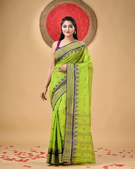 Indie Picks Handloom Pure Cotton Saree with Woven Mina Design