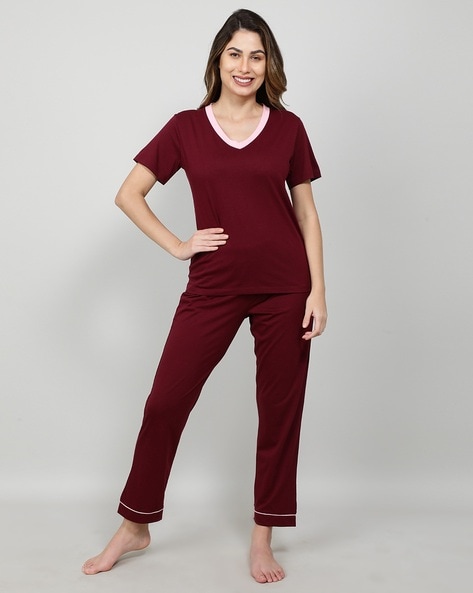 T Shirt Pyjamas Set with Contrast Borders