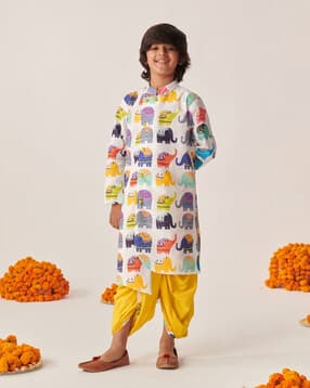 pspeaches Boys Elephant Print Kurta Dhoti Set-picture-45