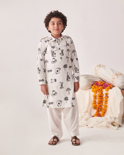 Pspeaches Boys Printed Kurta Pyjamas Set
