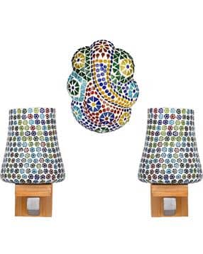 afast Set of 2 Ornamented Wall Lamps with Spiritual Ganesha Glass Lamp-picture-20