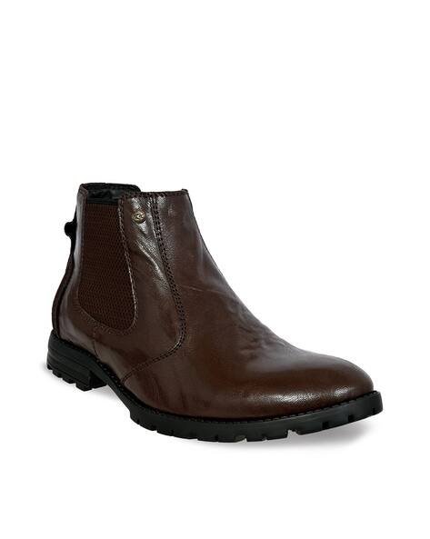 Allen Cooper Men Ankle Length Boots with Stitched Detail