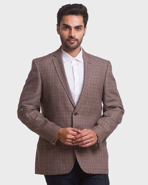 Colorplus Men Checked Linen Blazer with Notched Lapel