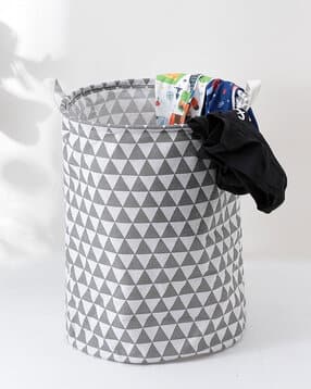 Checked Cylindrical Laundry Basket