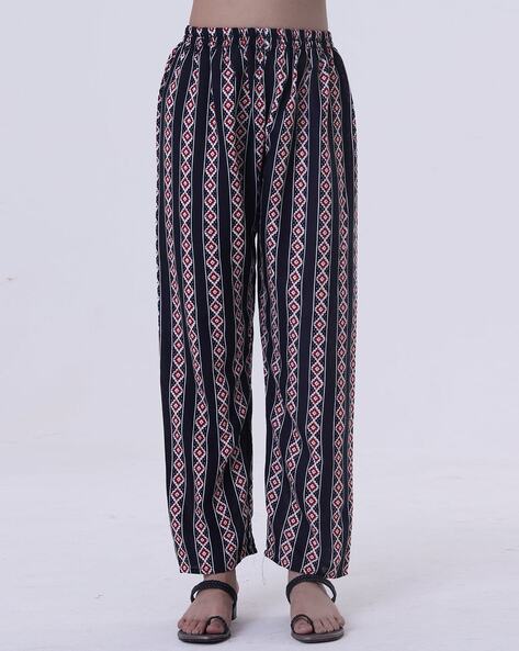 Women Geometric Print Pants with Elasticated Waistband Price in India