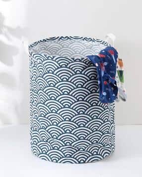 Graphic Print Cylindrical Laundry Basket