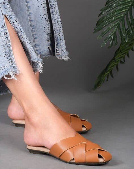 Women Leather Criss-Cross Strappy Mules