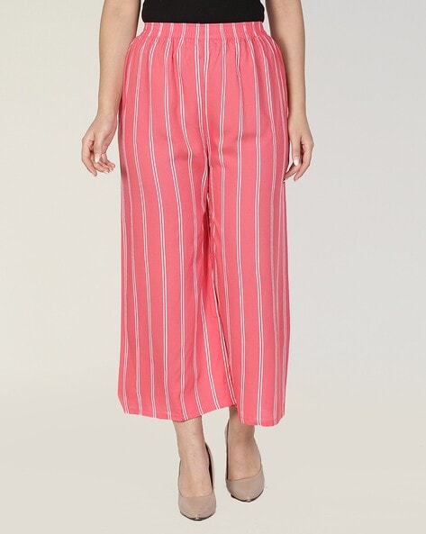 Women Striped Palazzos with Elasticated Waist Price in India