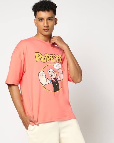 Men Popeye Print Oversized Fit Crew-Neck T-Shirt