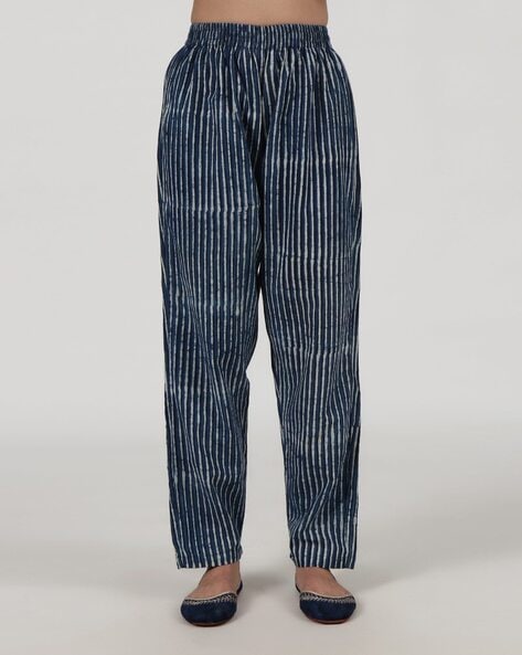 Women Striped Pants with Elasticated Waistband Price in India